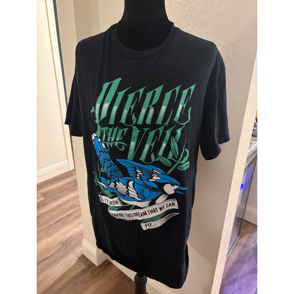 Pierce The Veil Band Tee Shirt Black Blue Jay Graphic Lyric Print Mens Large
